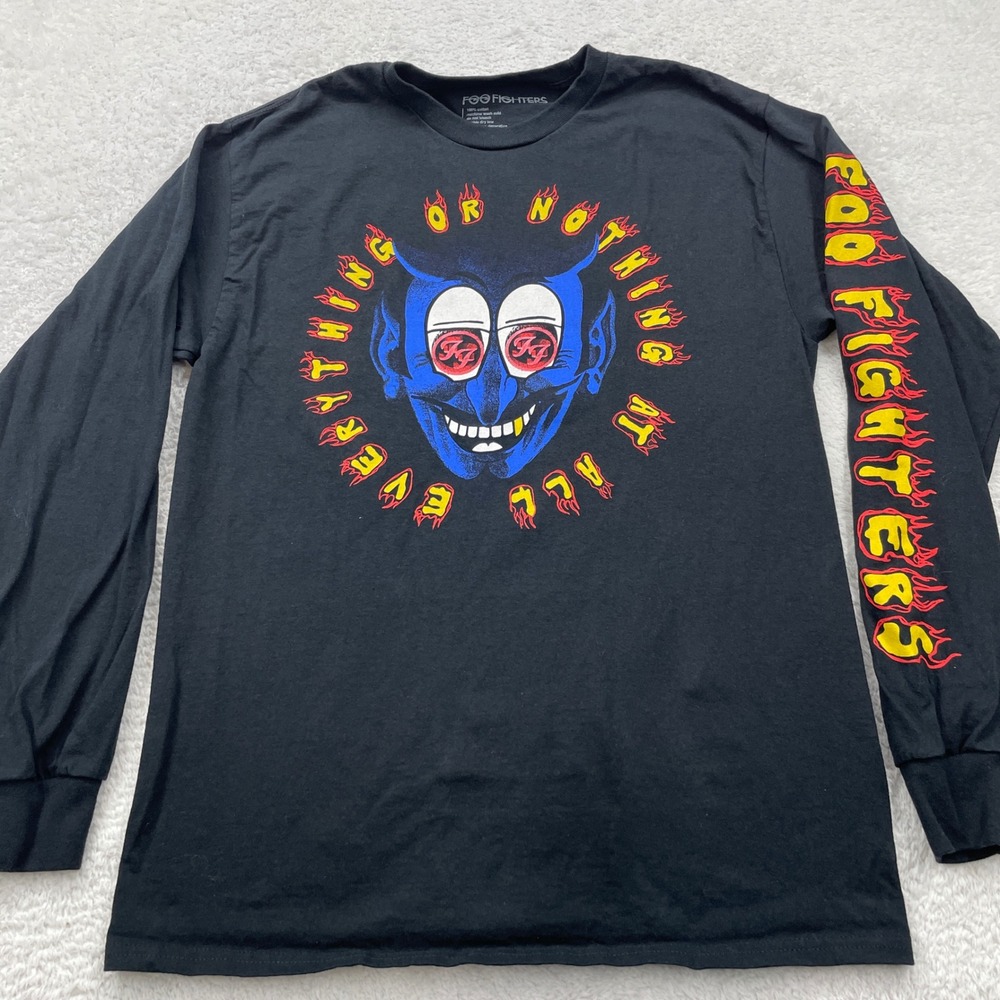 Foo Fighters 2024 Tour T Shirt Devil Graphic Long‎ Sleeve Black Mens Medium
